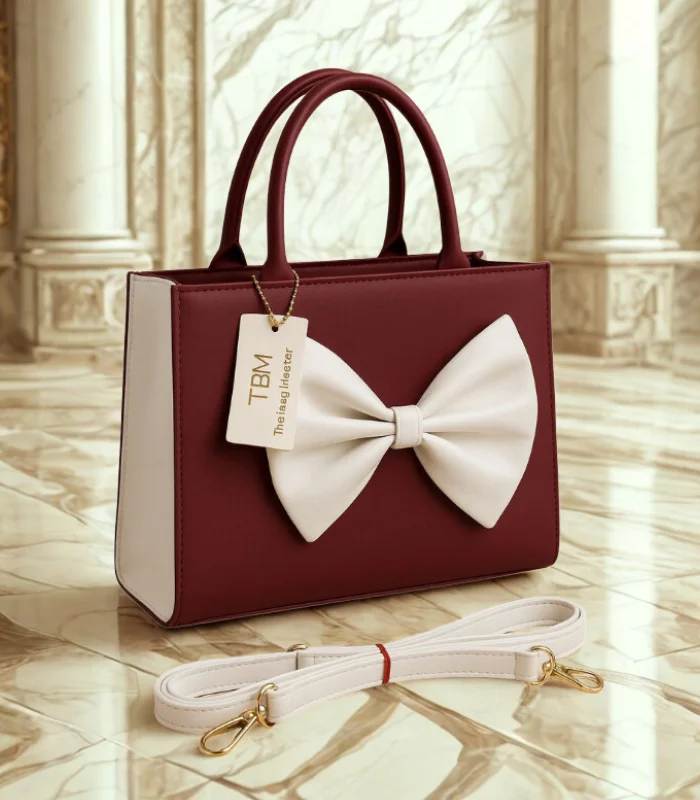 Bow Style Handbag 6 Bow Style Handbag Red Color - Image 1