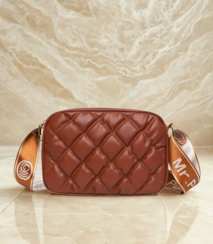 Crossbody Bag Mr Puffer with Long Belt Brown Color