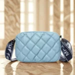 Crossbody Bag Mr Puffer with Long Belt Light Blue Color