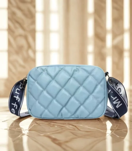 Crossbody Bag Mr Puffer with Long Belt Light Blue Color