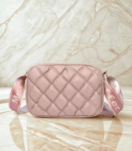 Crossbody Bag Mr Puffer with Long Belt Light Pink Color