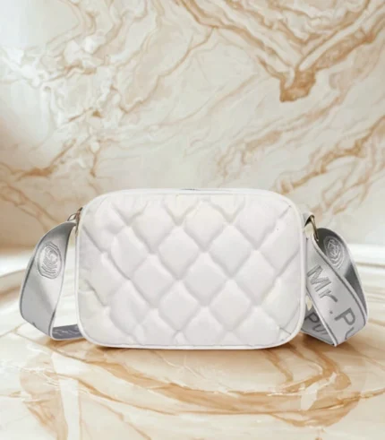 Crossbody Bag Mr Puffer with Long Belt White Color