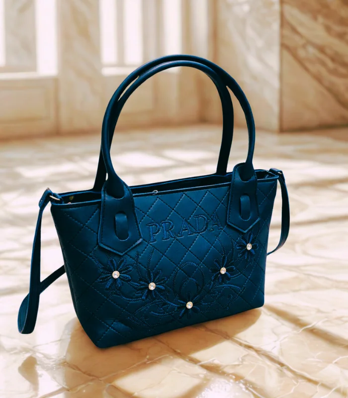 Cynthetic Leather shoulder bag 1 High Quality Big Size Prada Tote Bag Blue Color - Image 1