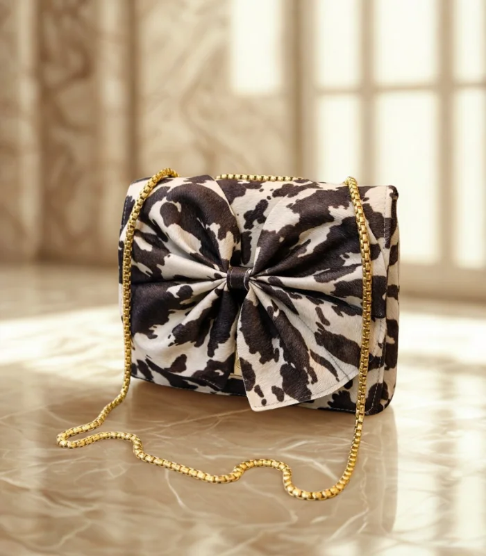 Front big bow bag 2 Front Big Bow Bag Black and White Color - Image 1