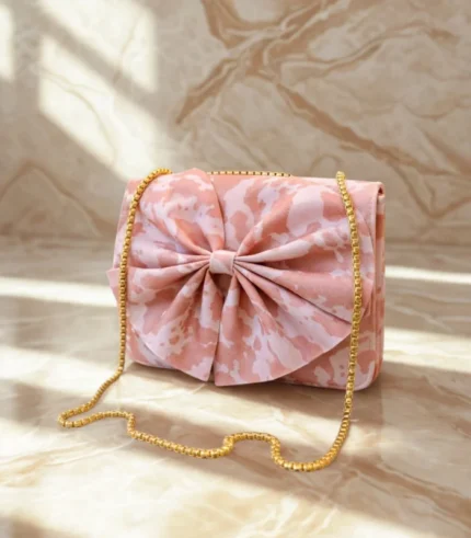 Front Big Bow Bag Pink and White Color