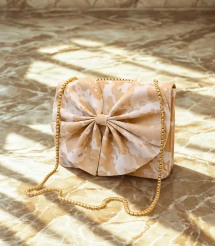 Front Big Bow Bag White and Grey Color