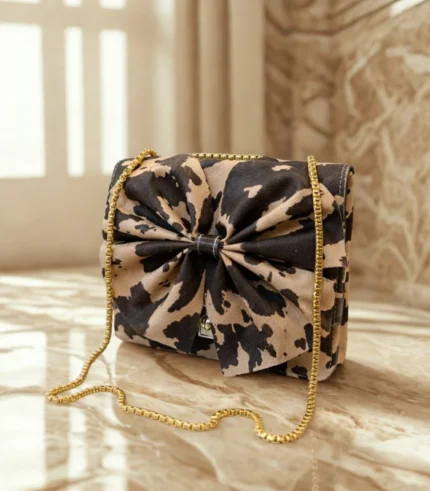 Front Big Bow Bag Chocolate and Black Color