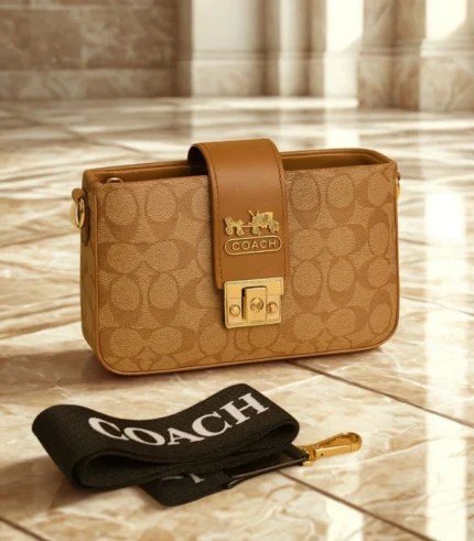 High Quality Coach Cross Body With Long Belt Golden Brown