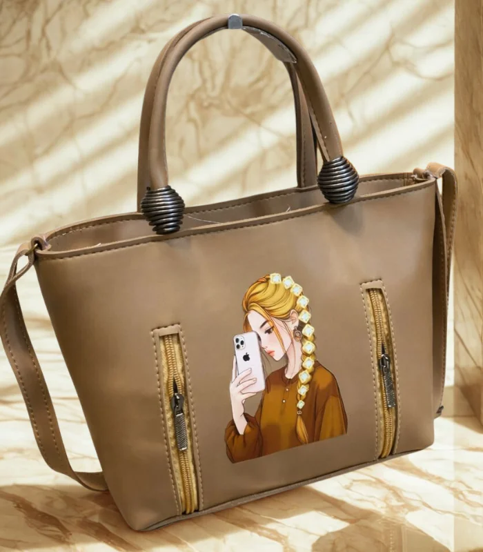 High Quality girl design Cynthetic Leather shoulder bag 2 Premium Quality Shoulder Bag Light Grey Color - Image 1