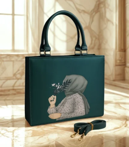 Trending Hijab Girl Tote Bag With Long Belt Green Color