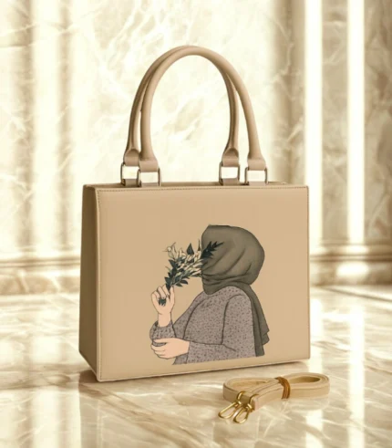 Trending Hijab Girl Tote Bag With Long Belt Light Color