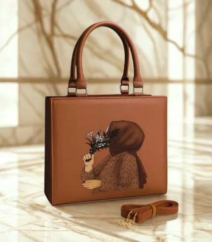 Trending Hijab Girl Tote Bag With Long Belt Orange Color