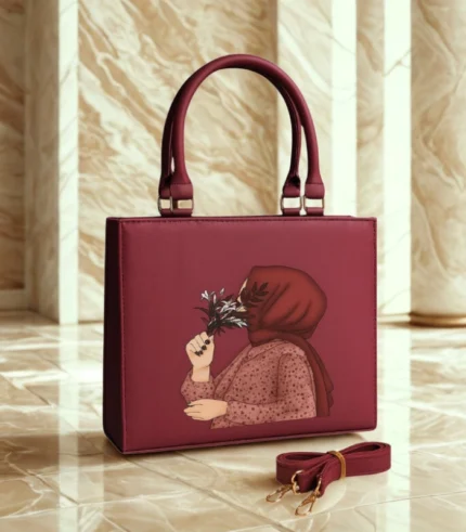 Trending Hijab Girl Tote Bag With Long Belt Red Color