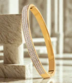 3-Line Zircon Stainless Steel Handcuff Bangle for Women – Openable Fashion Bracelet