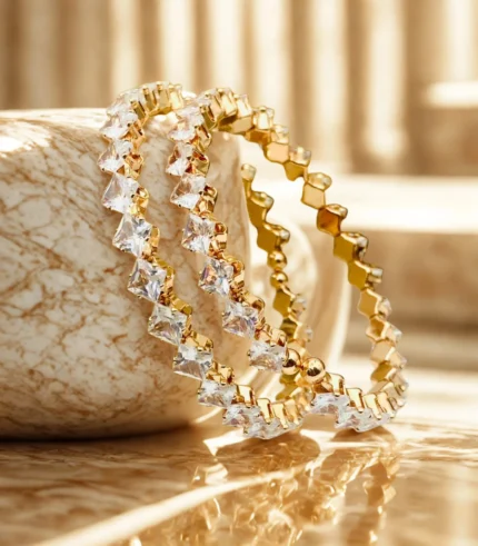 2-Piece Gold Plated Zircon Work Bangle for Women – Elegant Fashion Jewelry