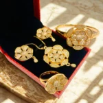 Flower Design Gold Plated Micro Zircon Combo Set – Adjustable Rings & Openable Bangles