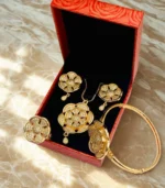 Flower Design Gold Plated Micro Zircon Combo Set – Adjustable Rings & Openable Bangles - Image 2