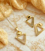 Gold Plated Micro Zircon Locket Set for Women – Necklace & Earrings Combo (Multiple Designs) - Image 2