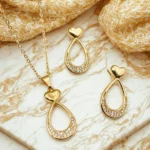 Gold Plated Micro Zircon Locket Set for Women – Necklace & Earrings Combo (Multiple Designs)