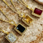 Gold Plated Zircon Pendant Necklace for Women – Elegant Multi-Colour Jewelry