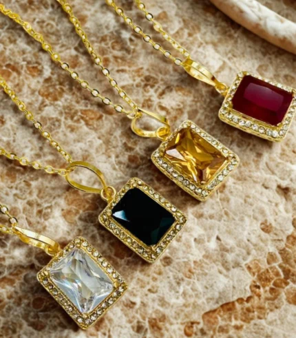 Gold Plated Zircon Pendant Necklace for Women – Elegant Multi-Colour Jewelry