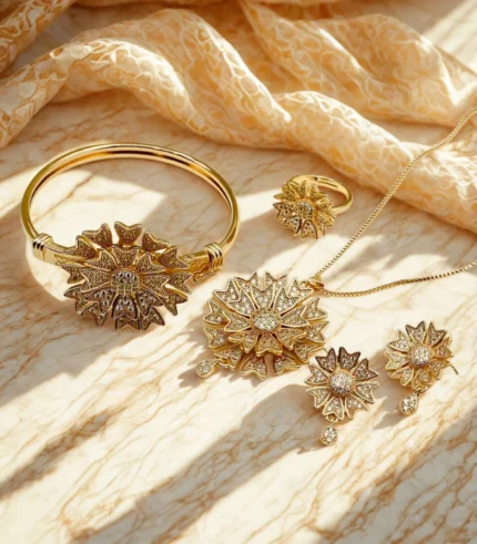 Flower Design Gold Plated Micro Zircon Combo Set