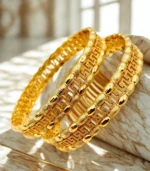 Gold Plated Kids Bangles Set – Fancy Delicate Design Bracelet for Girls (2 Pieces)