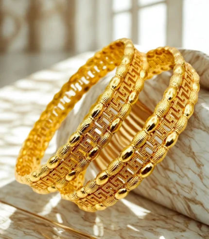 Gold Plated Kids Bangles Set – Fancy Delicate Design Bracelet for Girls (2 Pieces)