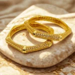Gold Plated Kids Bangles Set – Elegant Square Design Bracelet for Girls (2 Pieces)