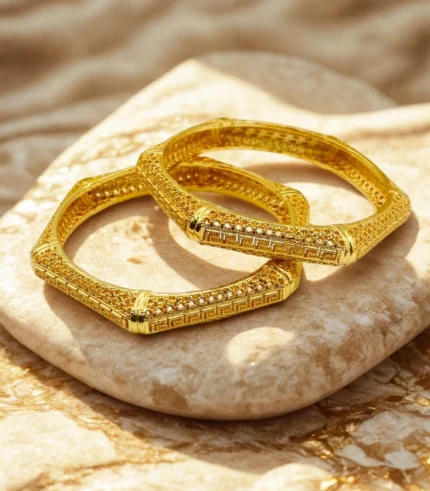 Gold Plated Kids Bangles Set – Elegant Square Design Bracelet for Girls (2 Pieces)