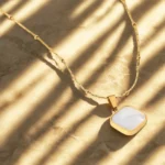 Double-Sided Square Pendant Necklace for Women – Stainless Steel Black & White Jewelry