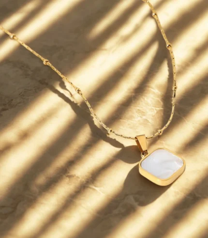 Double-Sided Square Pendant Necklace for Women – Stainless Steel Black & White Jewelry